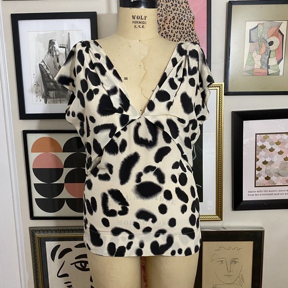NWT Yoana Baraschi anthropologie leopard modern short sleeve blouse MSRP $290 - Picture 3 of 8